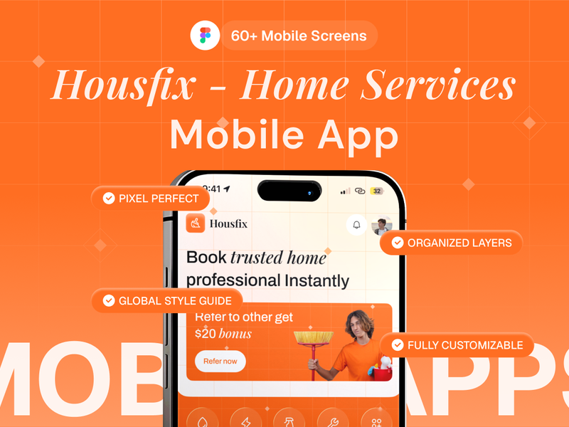 Housfix - Home Services Mobile App - Mobile design asset by ui8