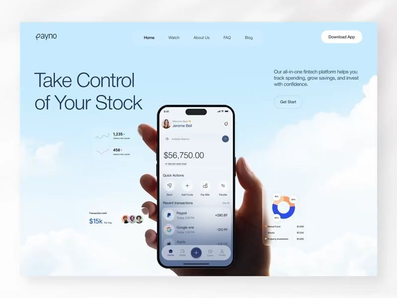 Payno - Fintech App Landing Page Design