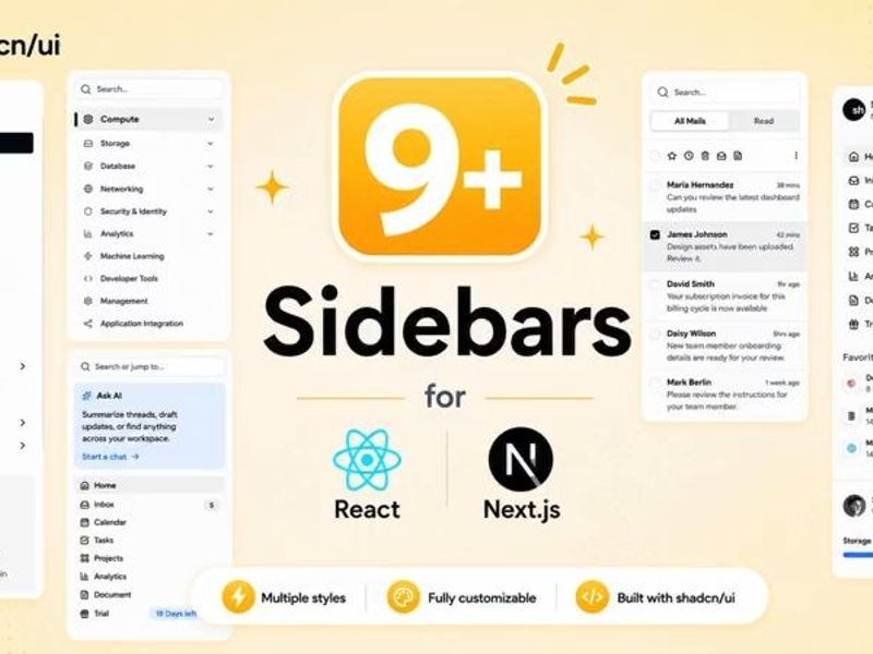 New Published Shadcn Sidebar UI Designs