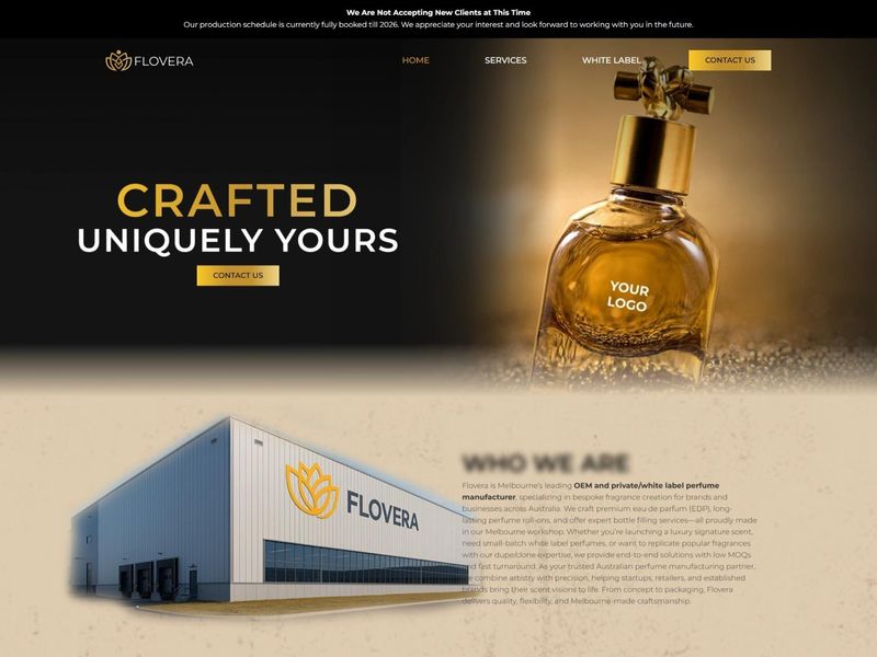 Flovera Luxury Fragrance Manufacturing Website Homepage Design