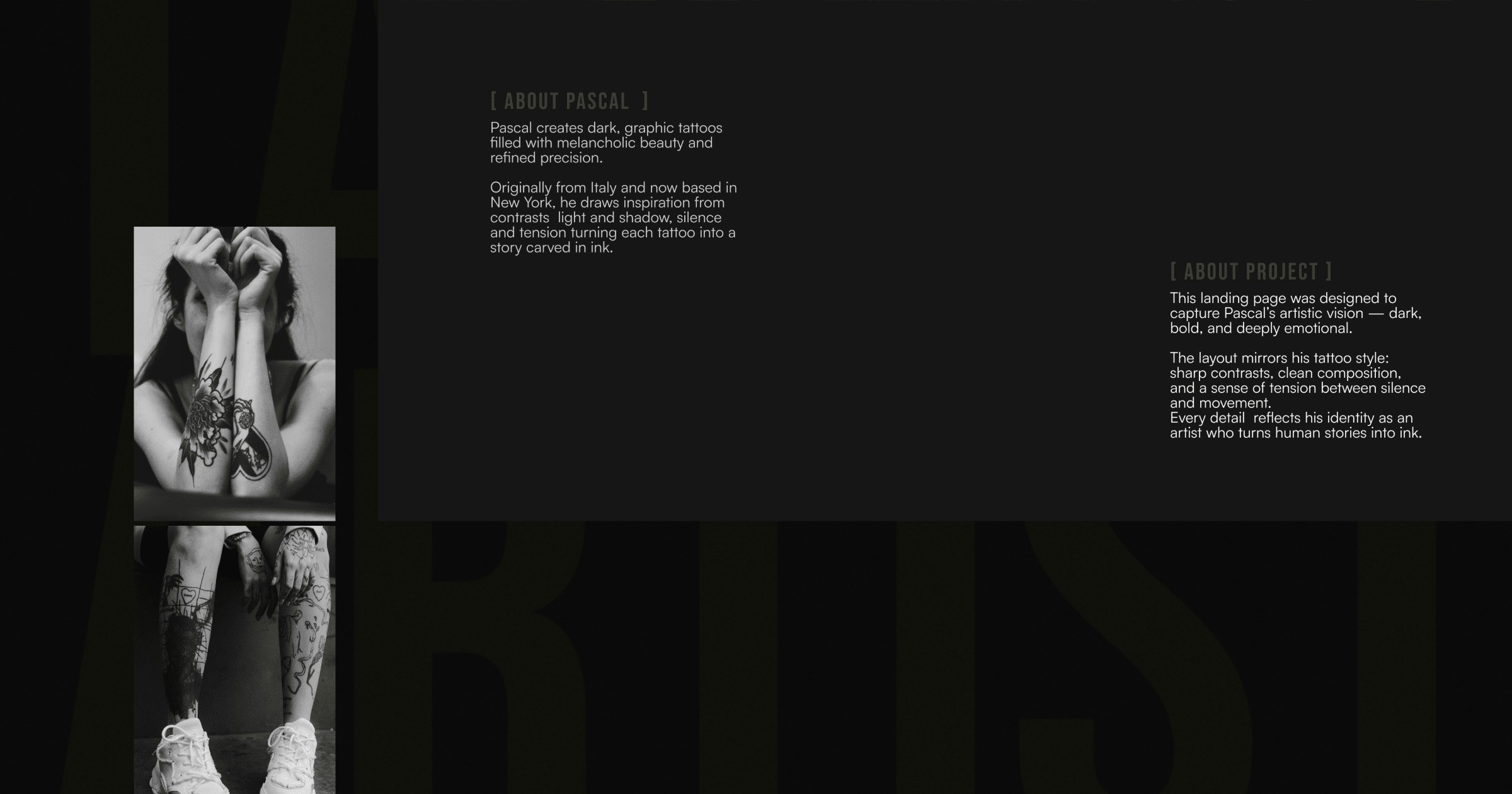 Dark Minimal Landing Page for Tattoo Artist Image 1