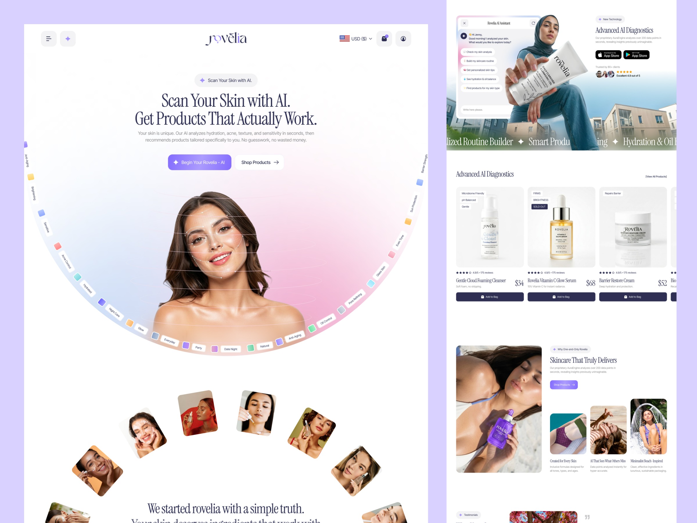 Rovelia - Skincare AI & E-Commerce Web Design