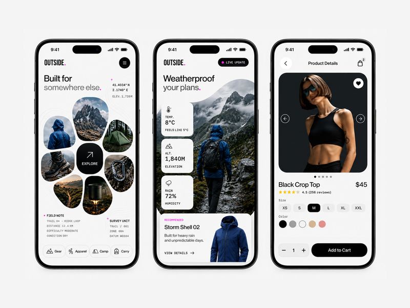 Outdoor Shopping App — Hiking & Adventure E-commerce Mobile UI