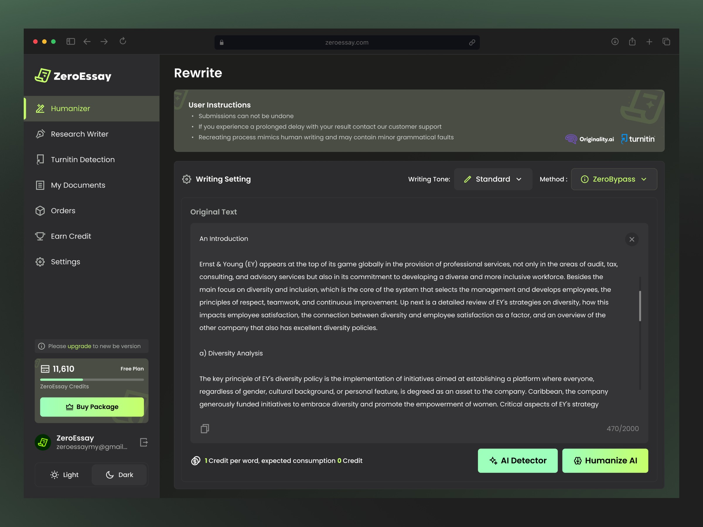 ZeroEssay - AI Writing Dashboard