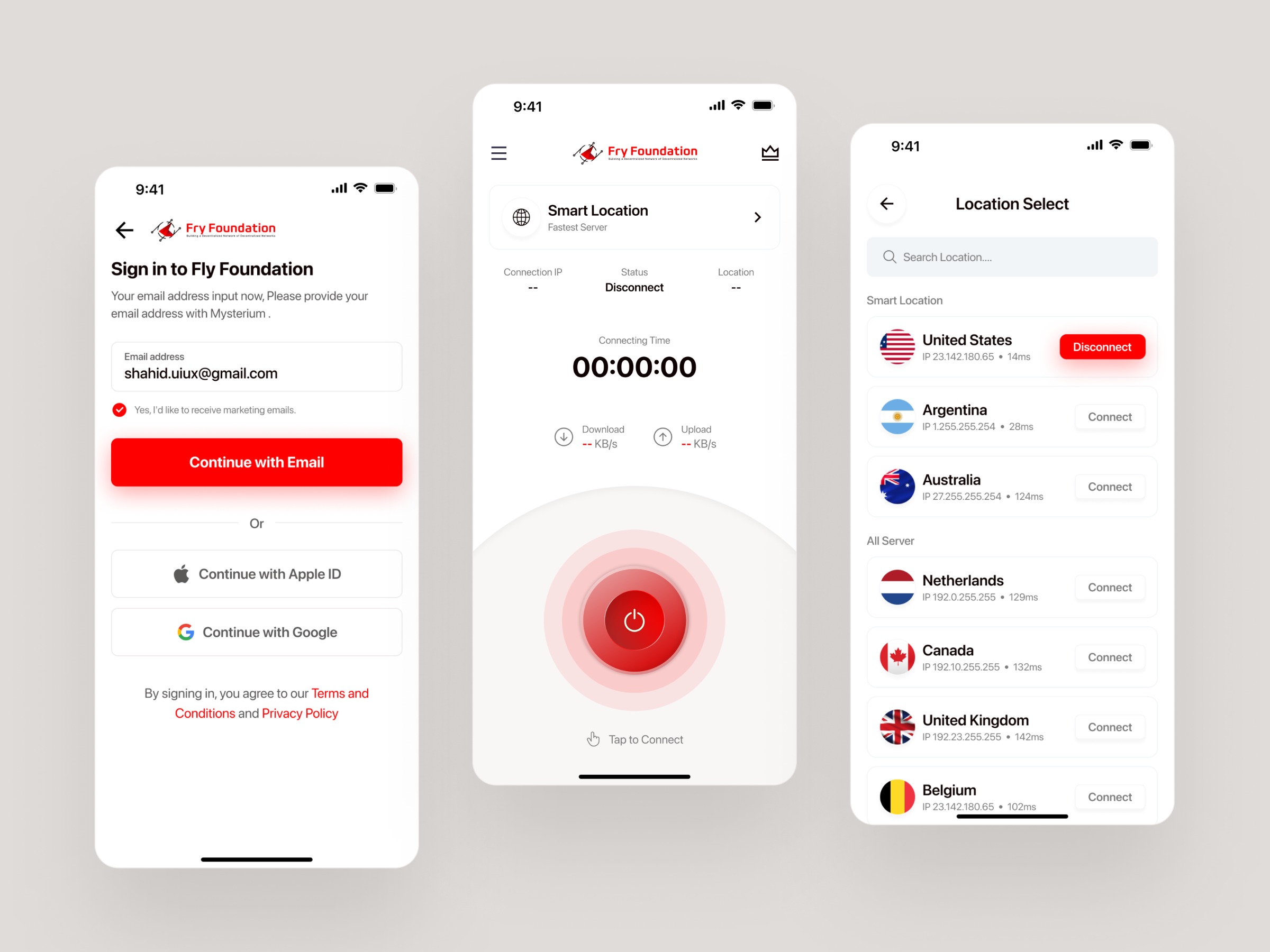 Fly Foundation - VPN Mobile App Design
