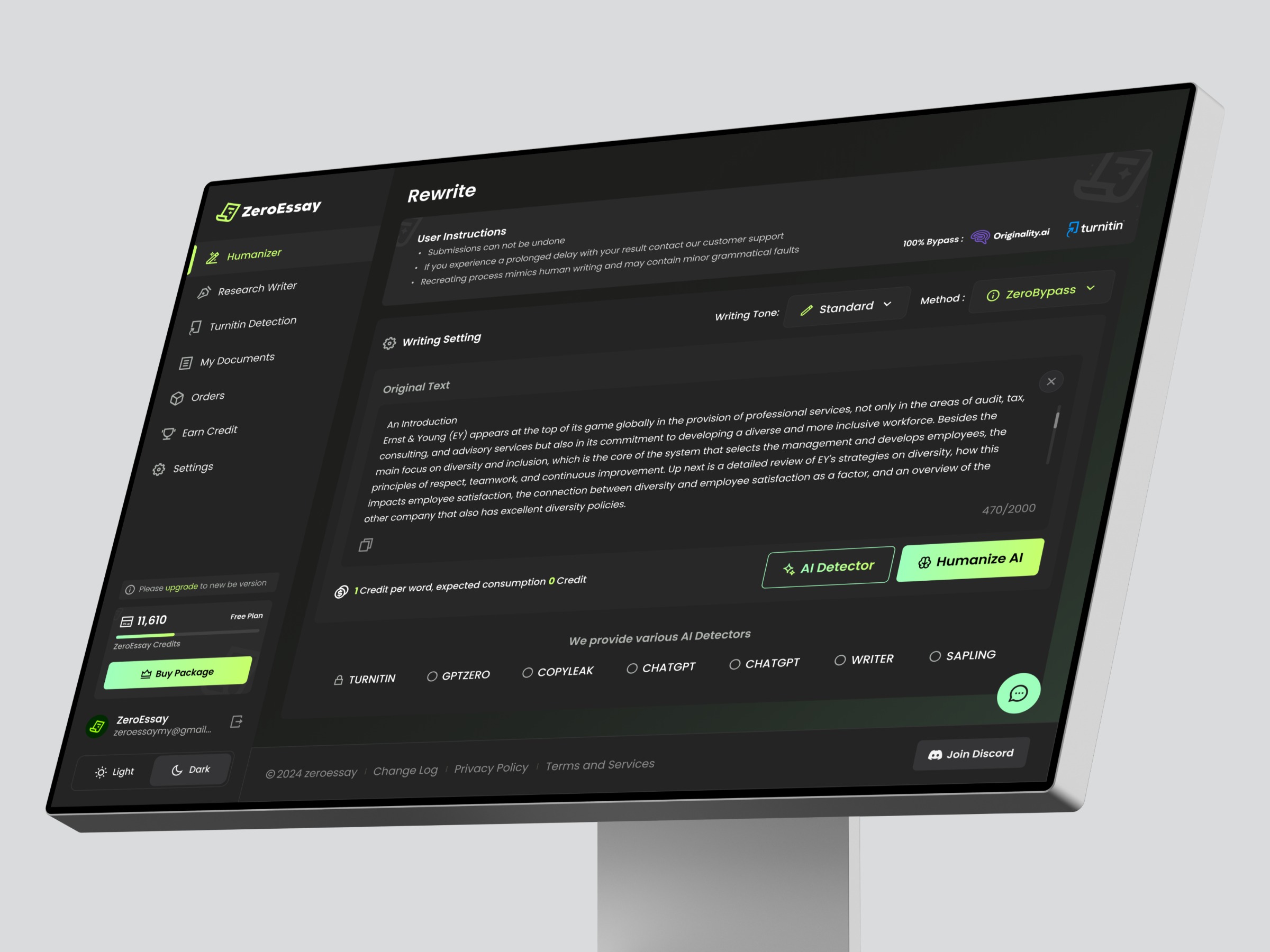 ZeroEssay – AI Humanizer & Rewrite Dashboar Image 0