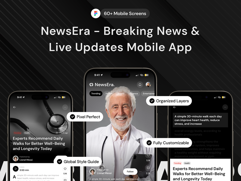 NewsEra - Breaking News & Live Updates Mobile App - Mobile, Blog design asset by ui8