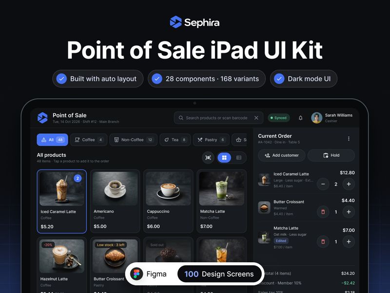 Sephira — iPad POS App UI Kit - Mobile design asset by UI8