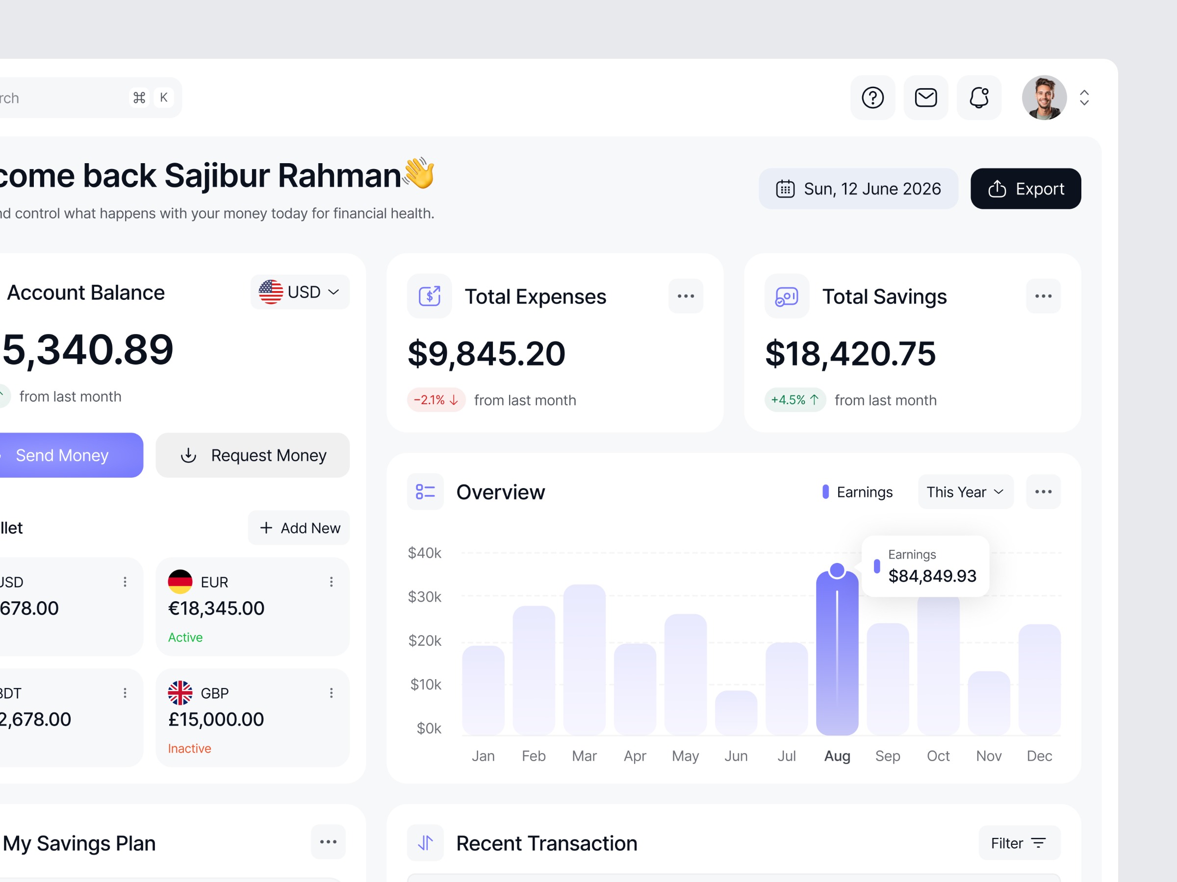 Dashboard for a Finance Product ✦ Oripio Image 2