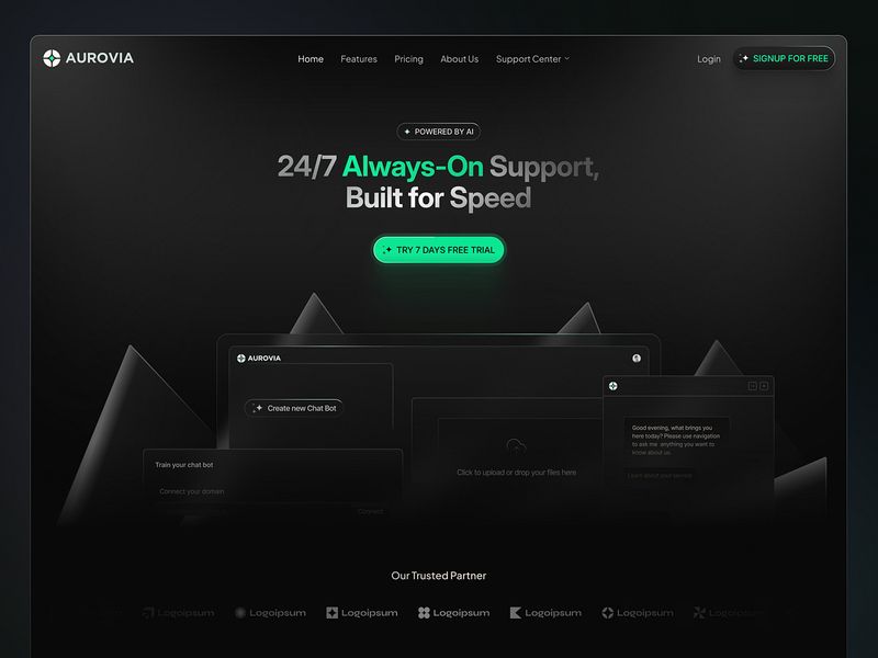AI Chatbot SaaS Landing Page Design | Dark UI Design