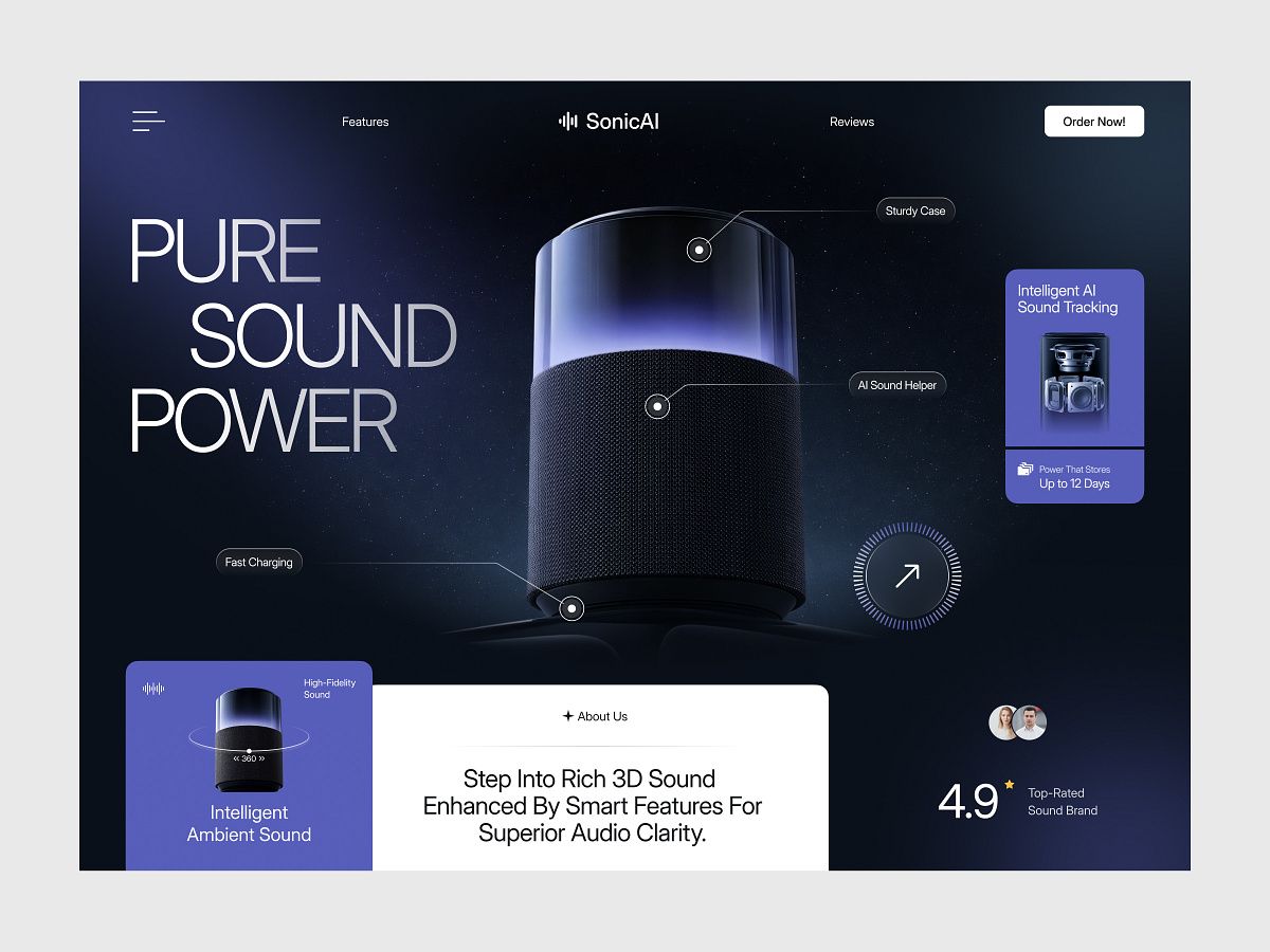AI Smart Speaker Website UI Design | SonicAI Audio Experience by Orbix ...