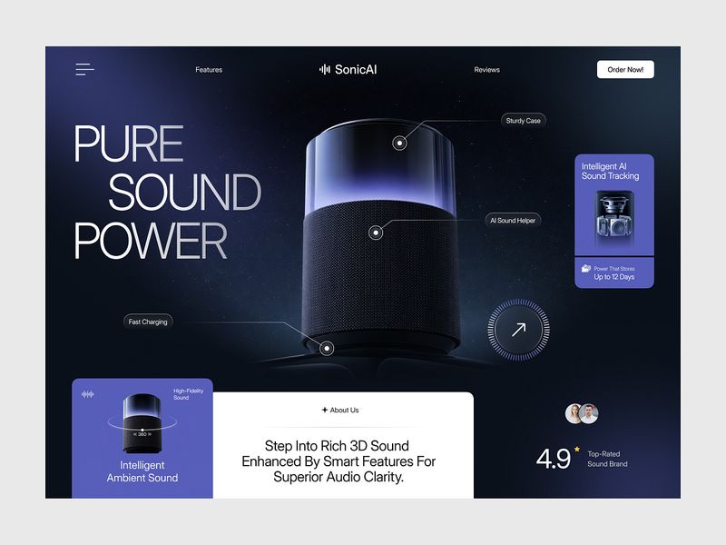 AI Smart Speaker Website UI Design | SonicAI Audio Experience