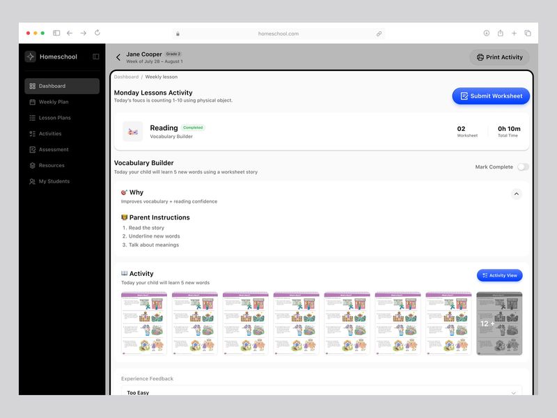 Homeschool – Education Platform Dashboard