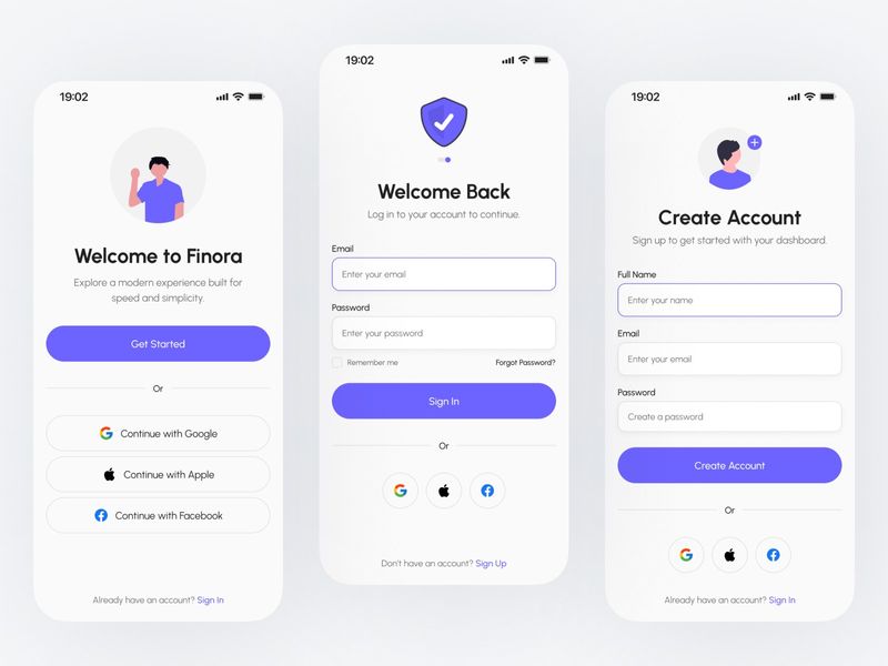 Finora — Mobile App Login & Sign Up Screen UI
