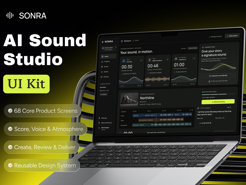 SONRA — AI Sound Studio UI Kit - Agency design asset by ui8