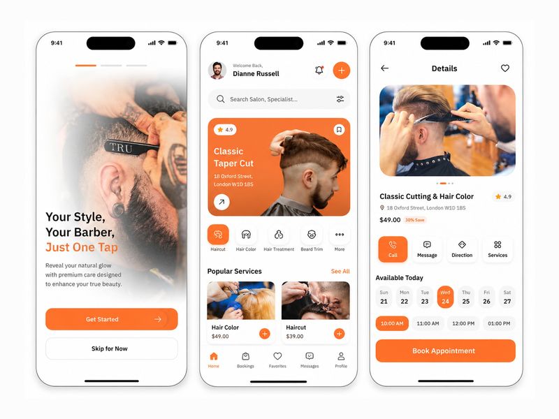 Barber & Salon Booking Mobile App — Modern UI/UX Design