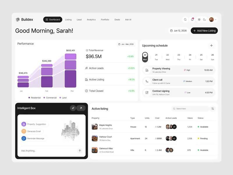 Buildex - AI Real Estate CRM Dashboard