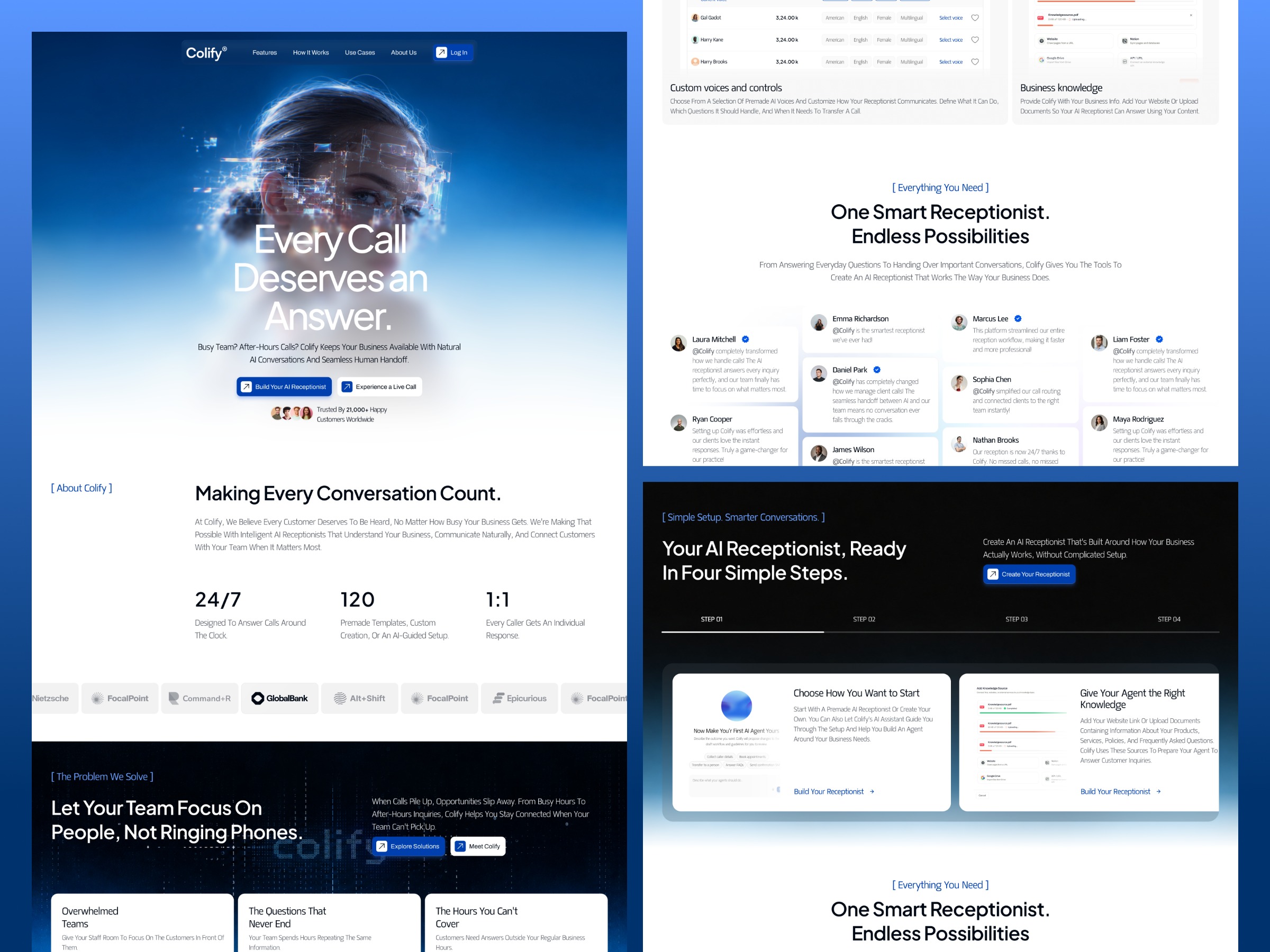 Colify – AI Receptionist SaaS Website & Dashboard UI/UX Design Image 0