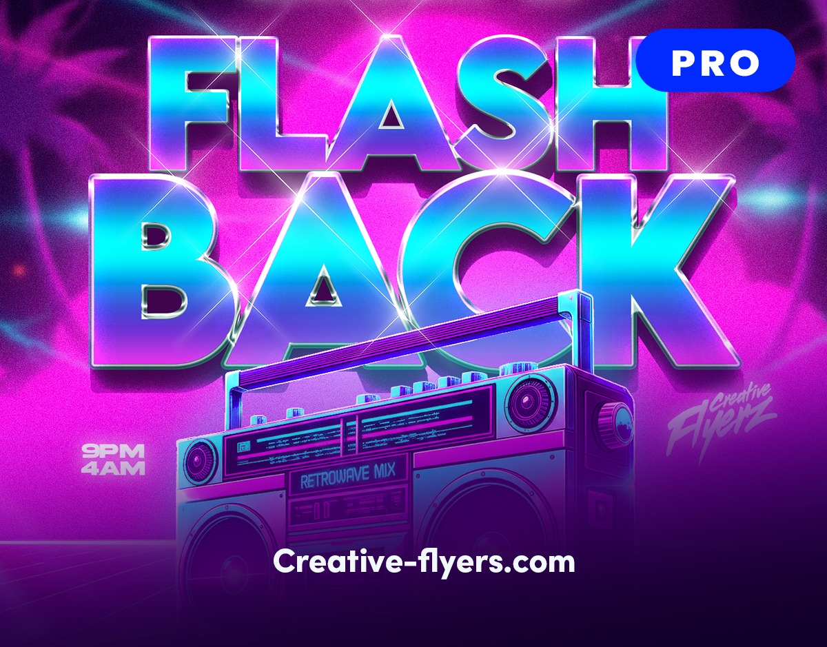 Retro Flashback – 80s Neon Synthwave Flyer Image 3