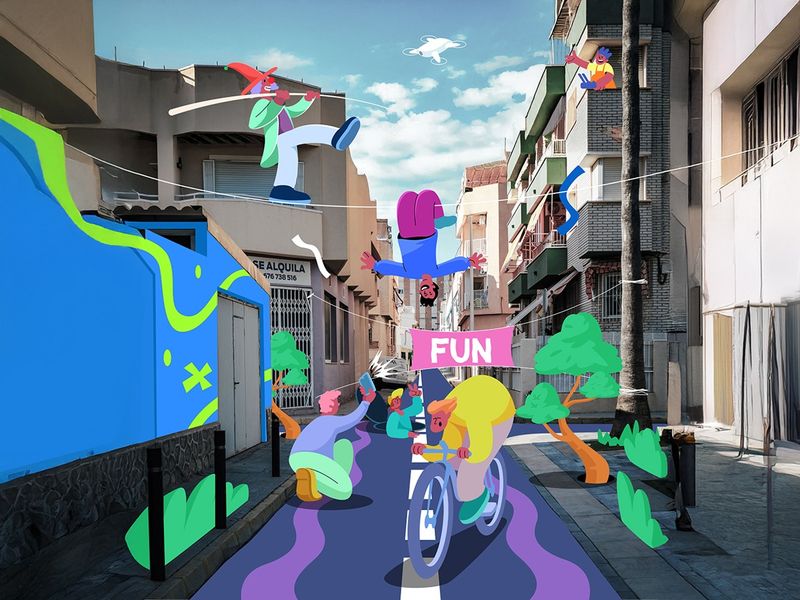 Mixed Media Illustration - Street Festive