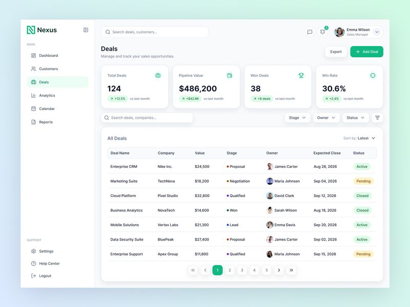 Nexus - Sales CRM Dashboard & Deals Management