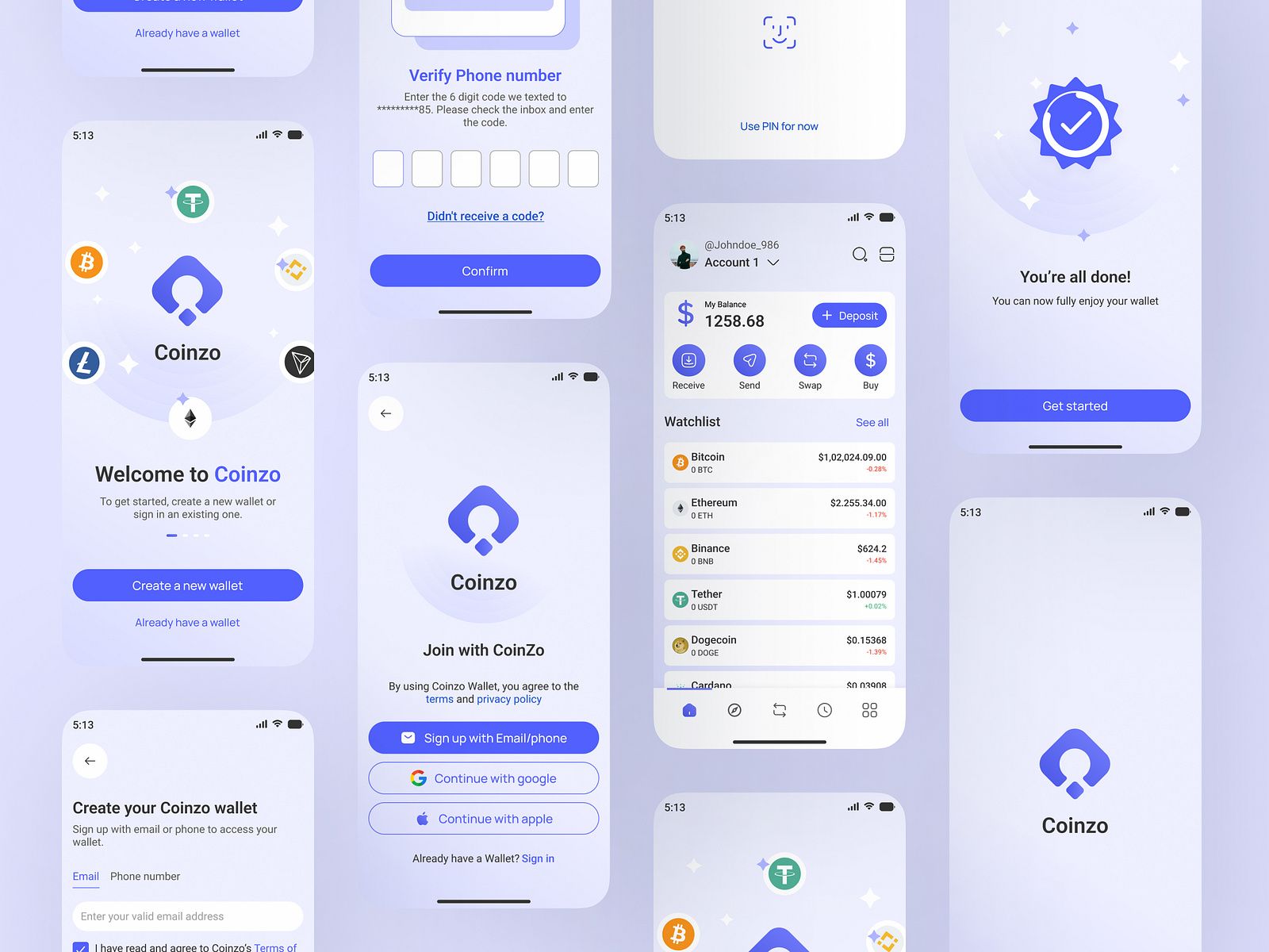 Coinzo — Modern Crypto Wallet App UI Design for Fintech Solution