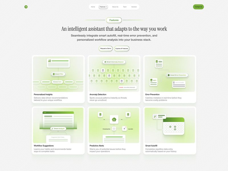 Light Mode SaaS Feature Grid 🌿 | Modern AI Landing Page UI 📊