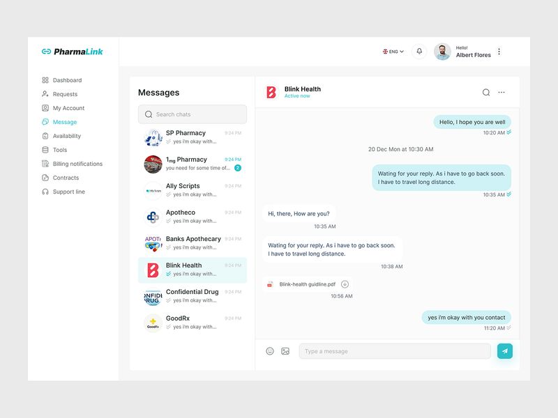 PharmaLink - Real-Time Communication Dashboard
