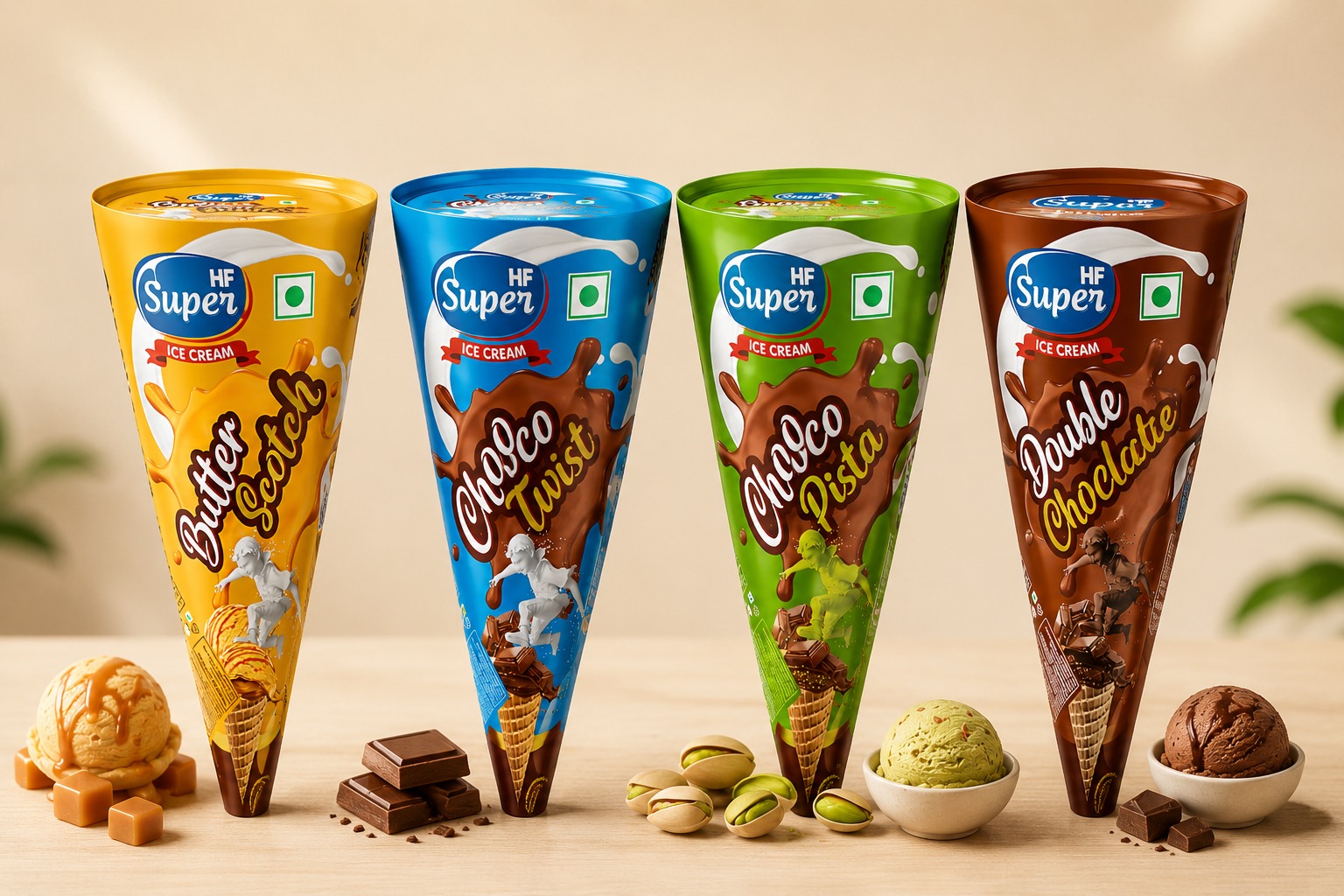 HF Super Ice Cream Cone Packaging Design | Premium Frozen Dessert Branding Concept