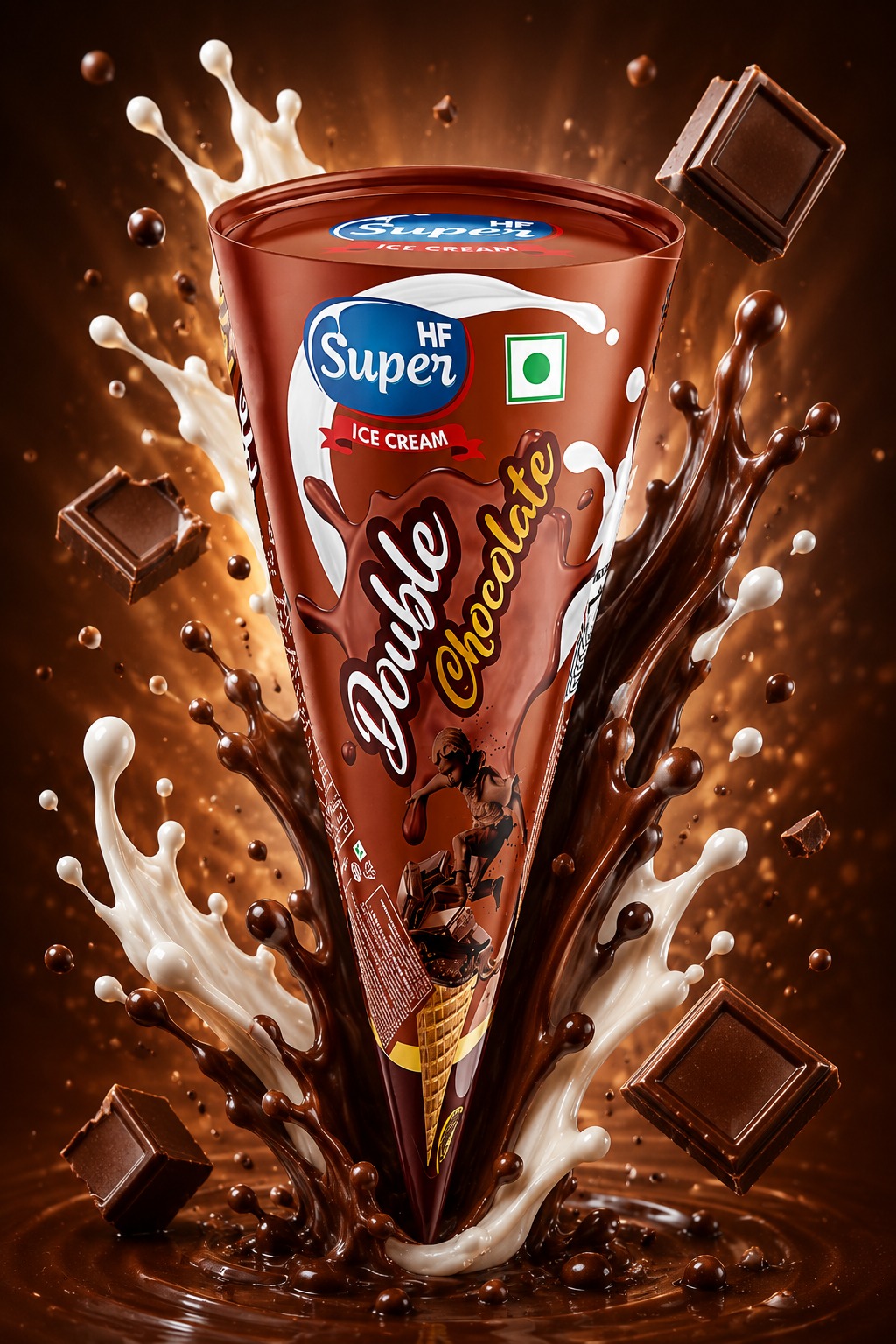 HF Super Ice Cream Cone Packaging Design | Premium Frozen Dessert Branding Concept Image 0