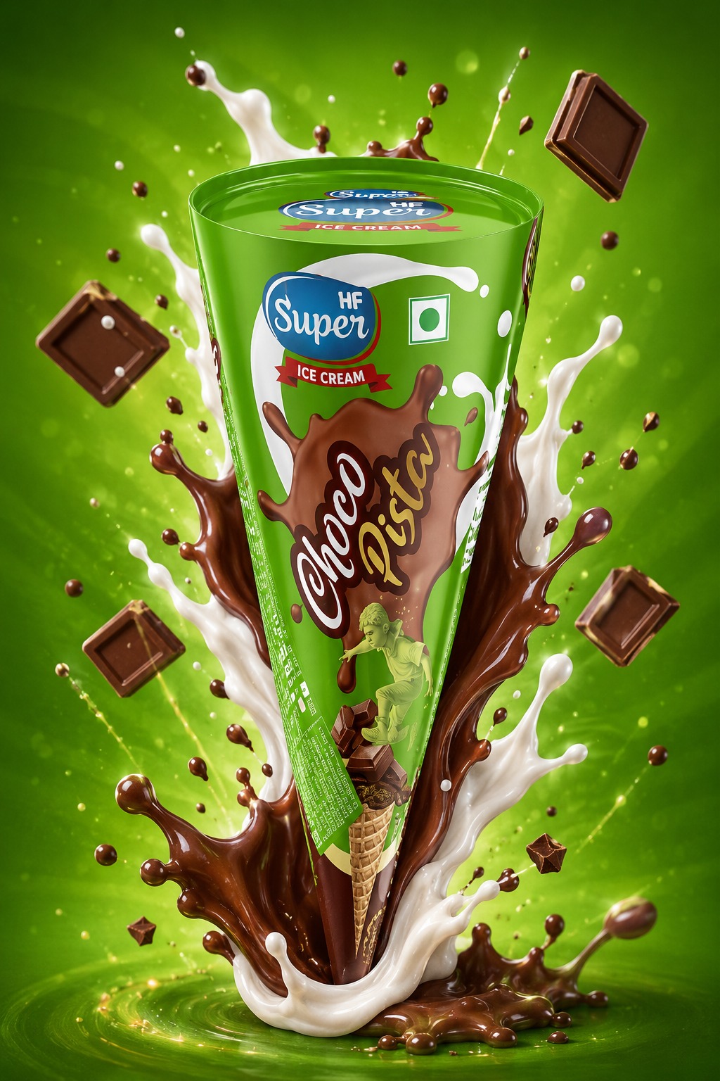 HF Super Ice Cream Cone Packaging Design | Premium Frozen Dessert Branding Concept Image 1