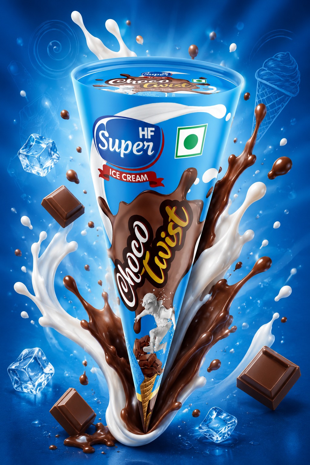 HF Super Ice Cream Cone Packaging Design | Premium Frozen Dessert Branding Concept Image 2