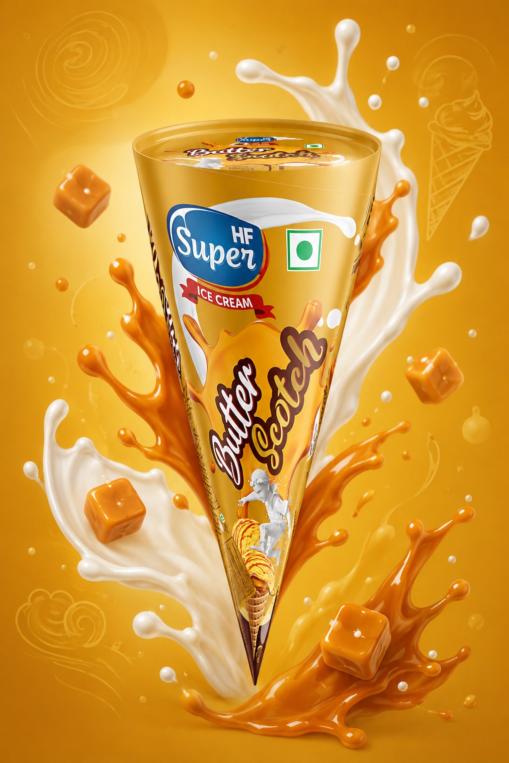 HF Super Ice Cream Cone Packaging Design | Premium Frozen Dessert Branding Concept Image 3