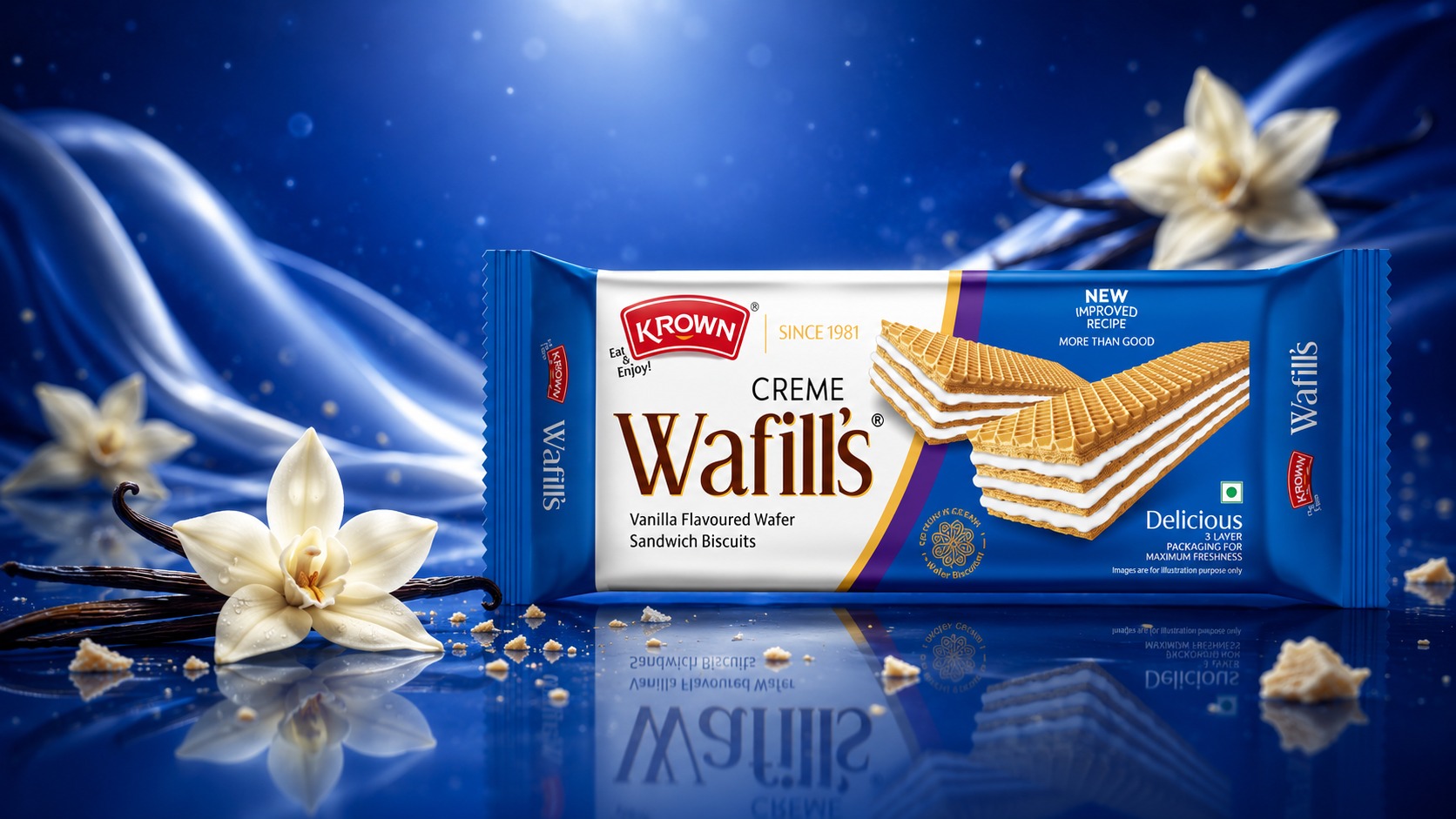 KROWN Wafills – Premium Wafer Sandwich Biscuit Packaging Image 0