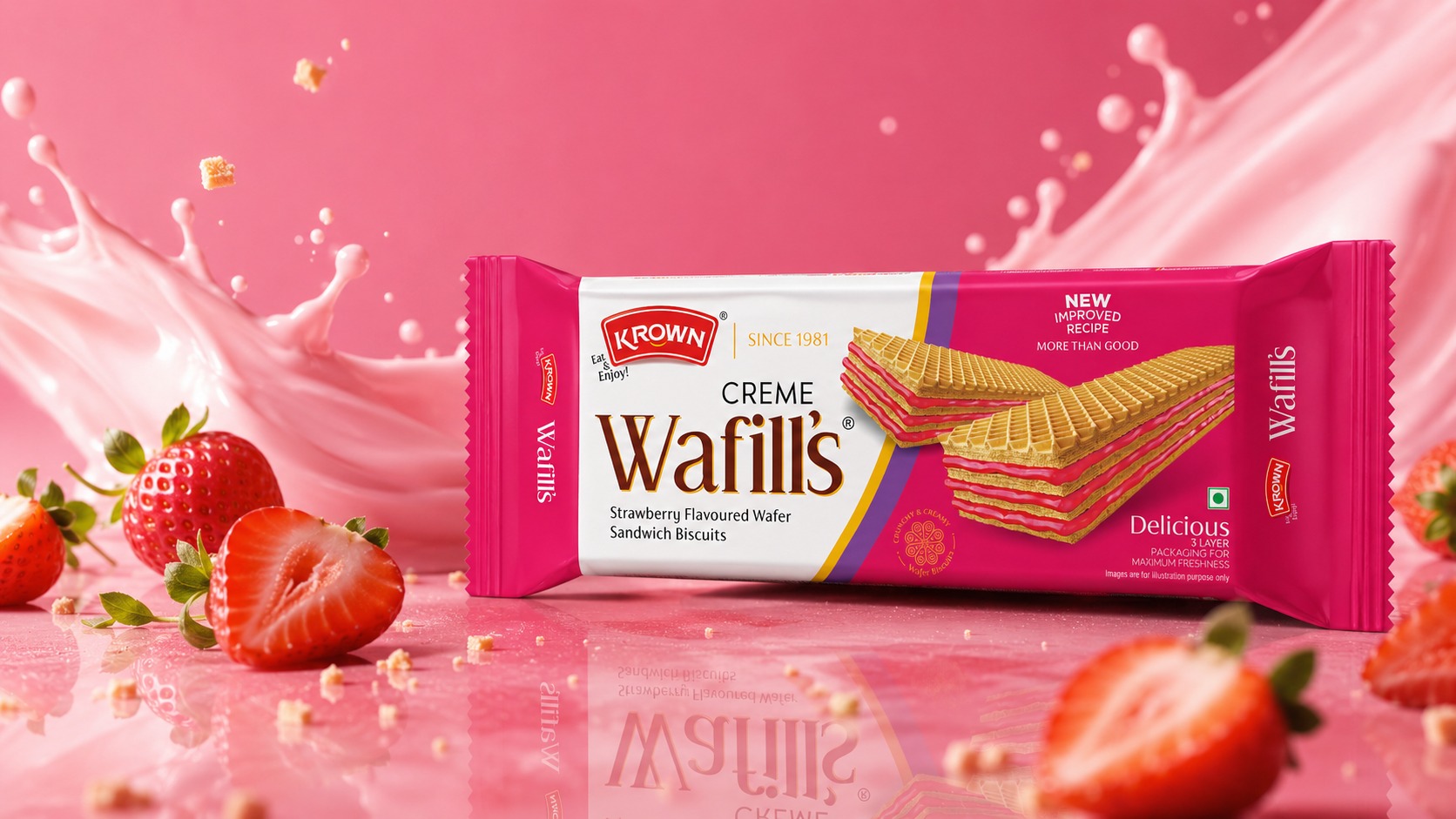KROWN Wafills – Premium Wafer Sandwich Biscuit Packaging Image 2