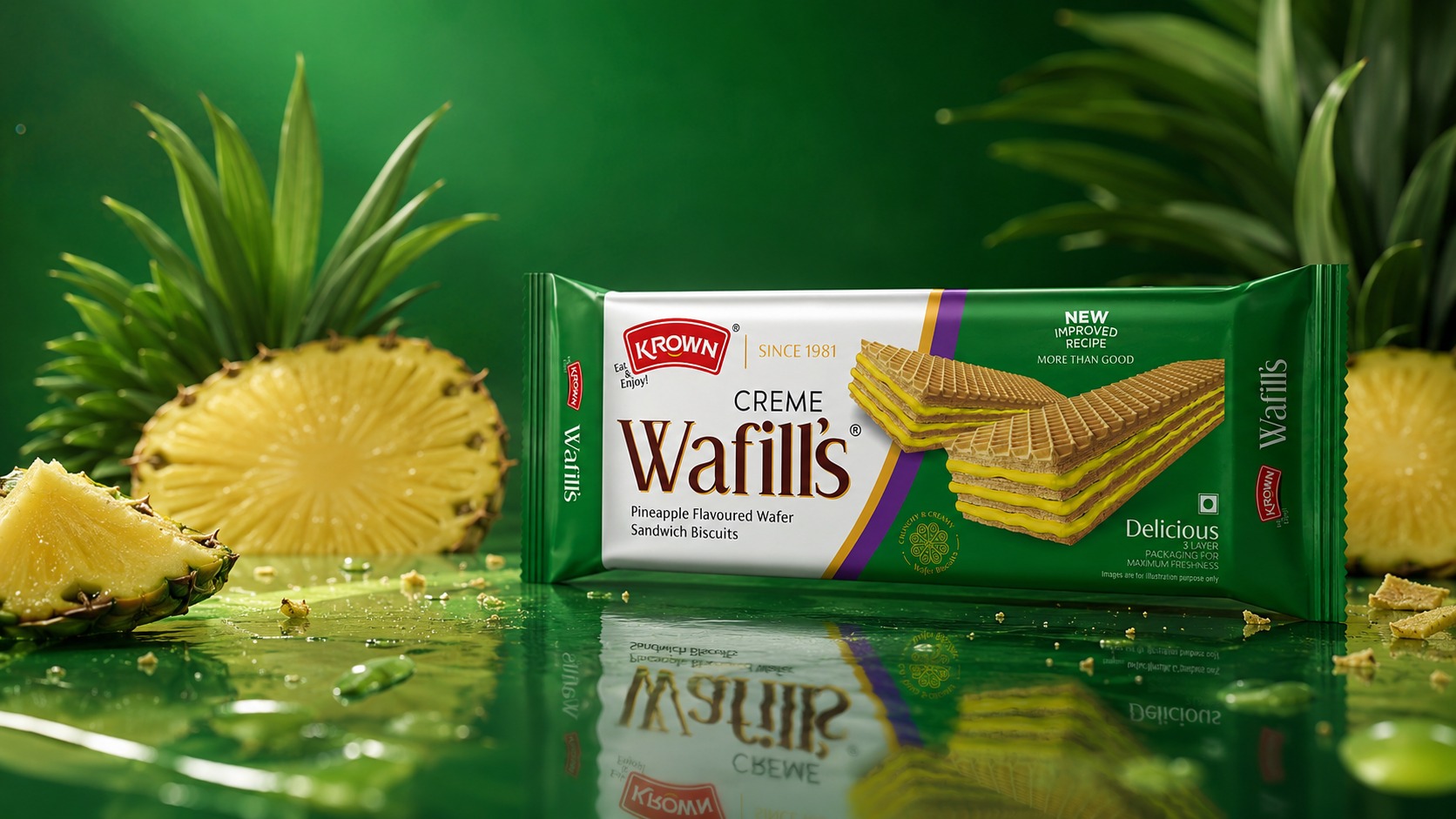 KROWN Wafills – Premium Wafer Sandwich Biscuit Packaging Image 3