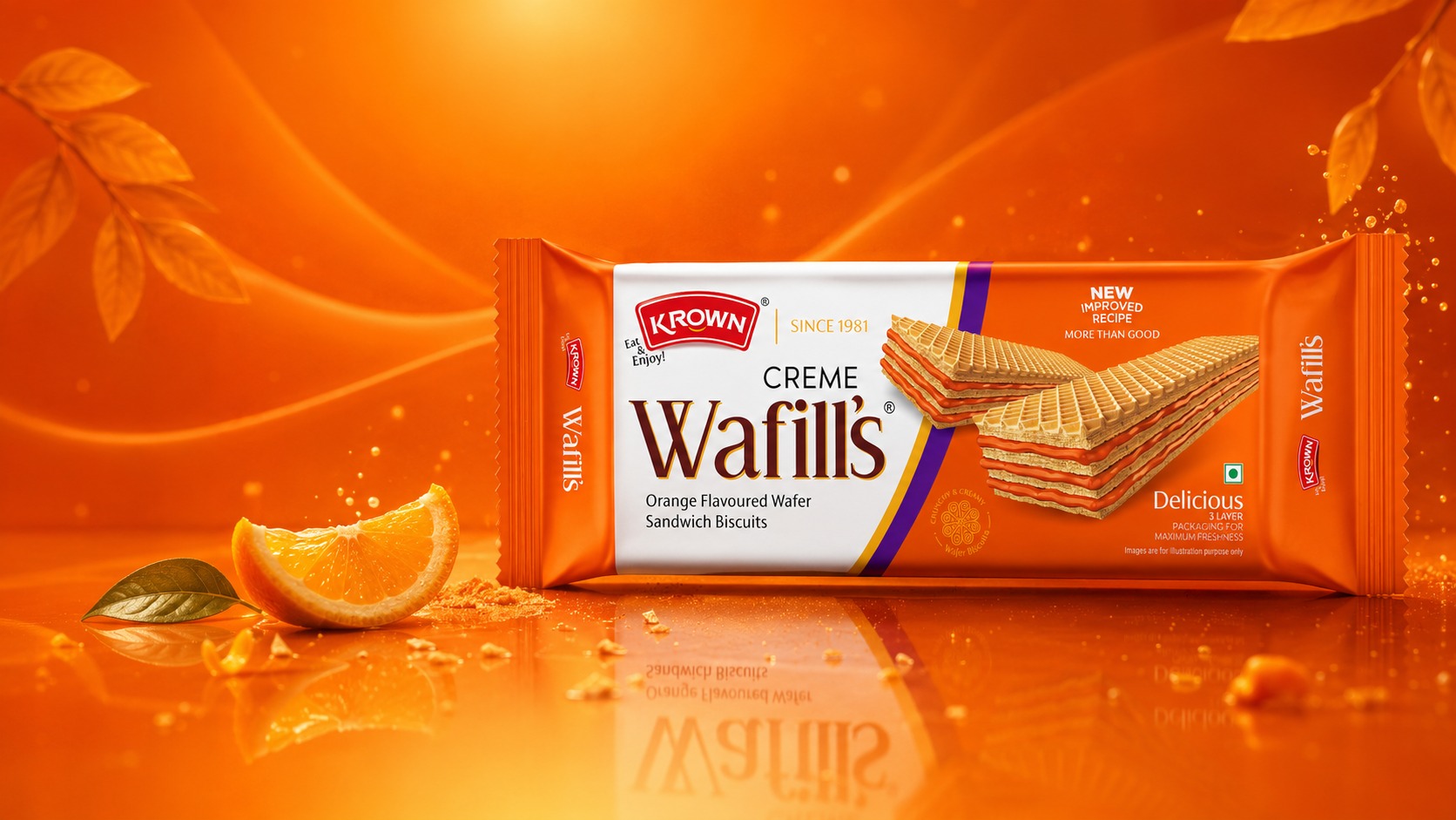 KROWN Wafills – Premium Wafer Sandwich Biscuit Packaging Image 4