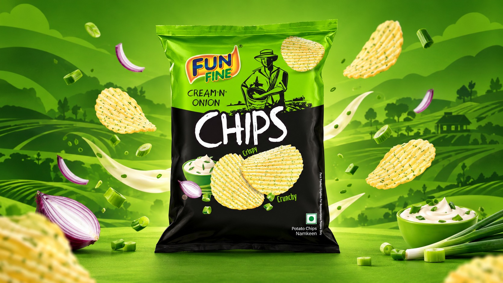 Fun Fine Chips Packaging Design for a Vibrant Snack Brand Image 1
