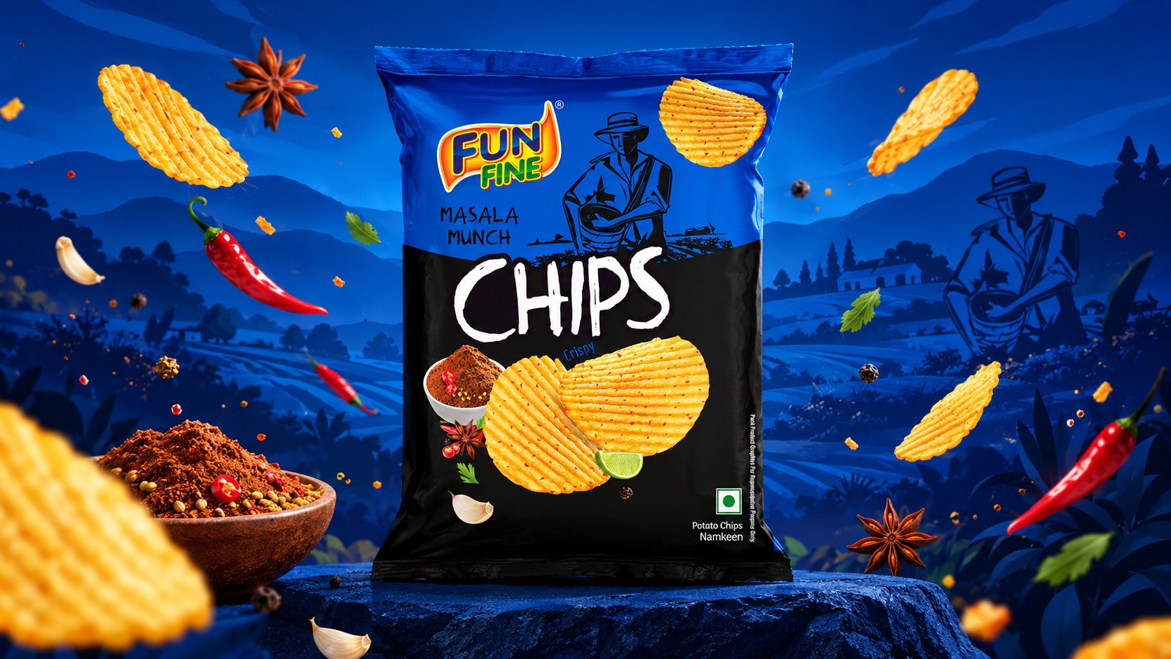 Fun Fine Chips Packaging Design for a Vibrant Snack Brand Image 2