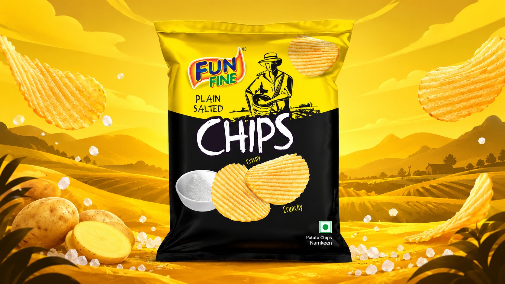 Fun Fine Chips Packaging Design for a Vibrant Snack Brand Image 3