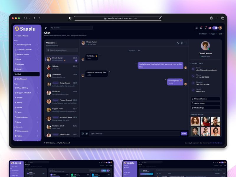 SaaSlu – Premium SaaS Admin Dashboard UI Kit (Chat, File Manager & Email Web Apps)