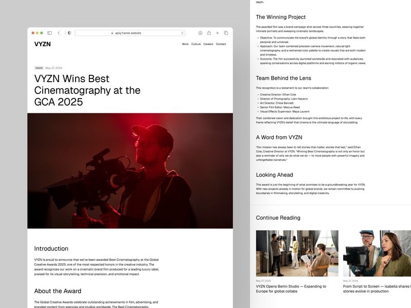 VYZN — Video Production Agency Template
