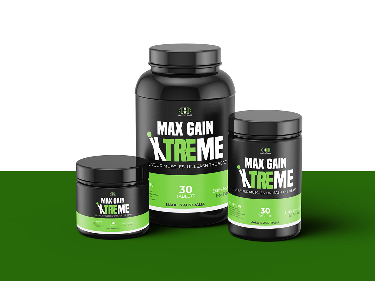Max Gain Xtreme – Fitness Supplement Label Design Image 2