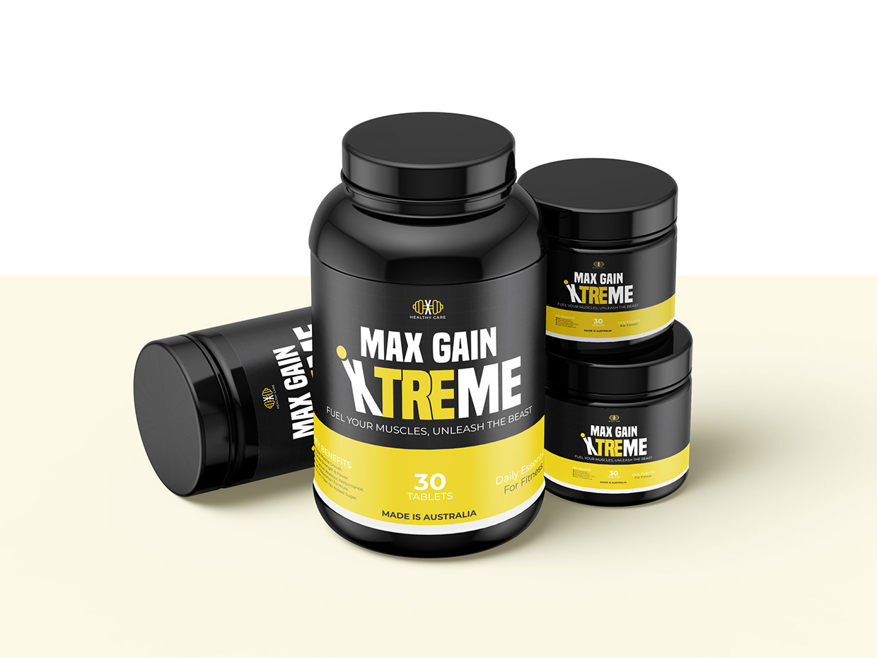 Max Gain Xtreme – Fitness Supplement Label Design Image 4