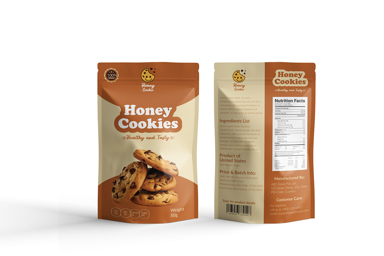 Honey Cookies Pouch Packaging Design