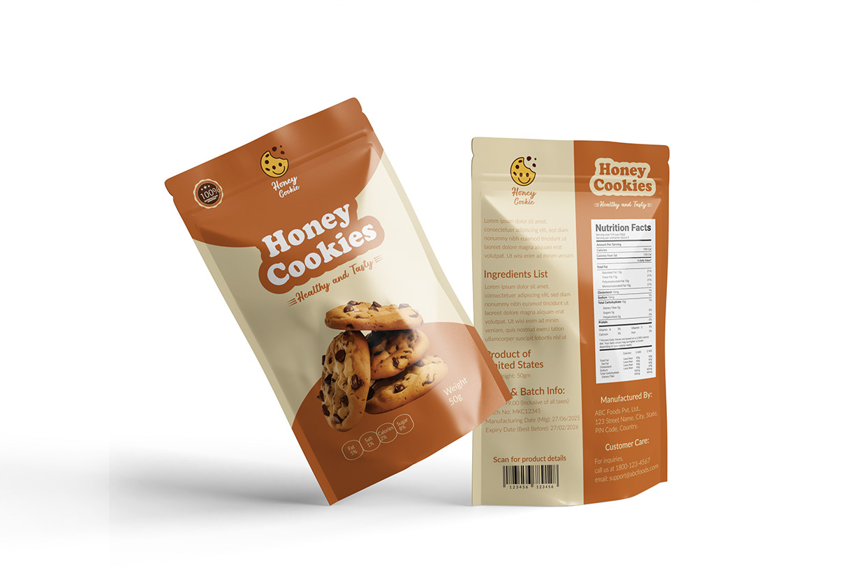 Honey Cookies Pouch Packaging Design Image 0