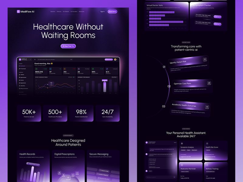 MediFlow AI - Healthcare SaaS Website Design