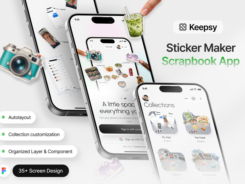 Keepsy — Sticker Maker & Scrapbook App UI Kit - Mobile design asset by UI8