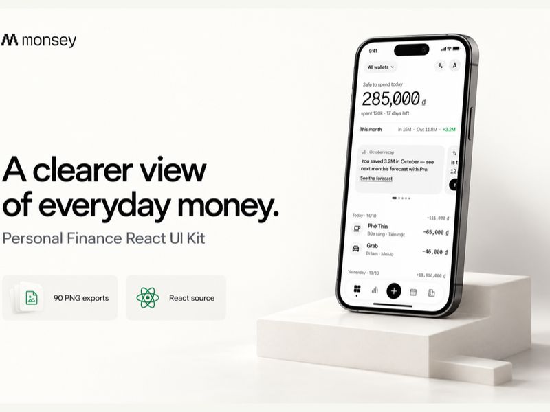 Monsey — Personal Finance React UI Kit - Portfolio design asset by UI8
