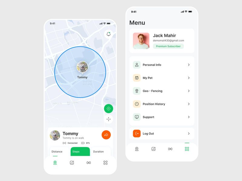Pet GPS Tracking & Geo-Fencing Mobile App UI